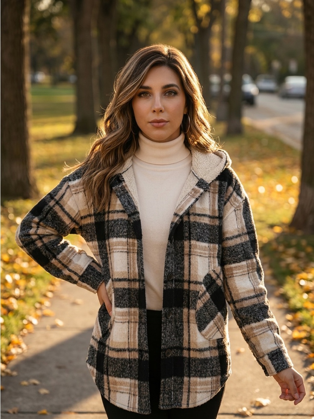 Design Lab Tan Cottagecore Plaid Barn Coat Casual Shacket size Large - Picture 2 of 13